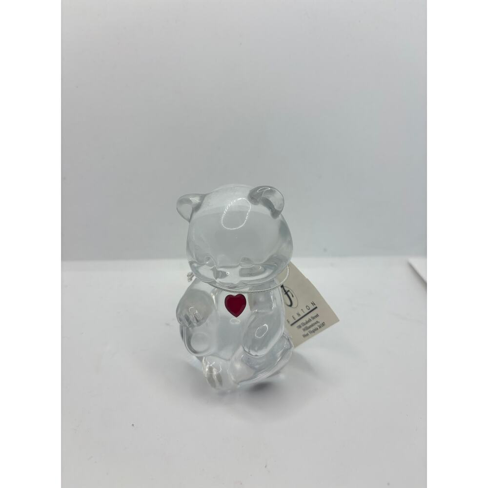 Fenton Clear Glass Birthstone Bear Red Heart July USA With Tag